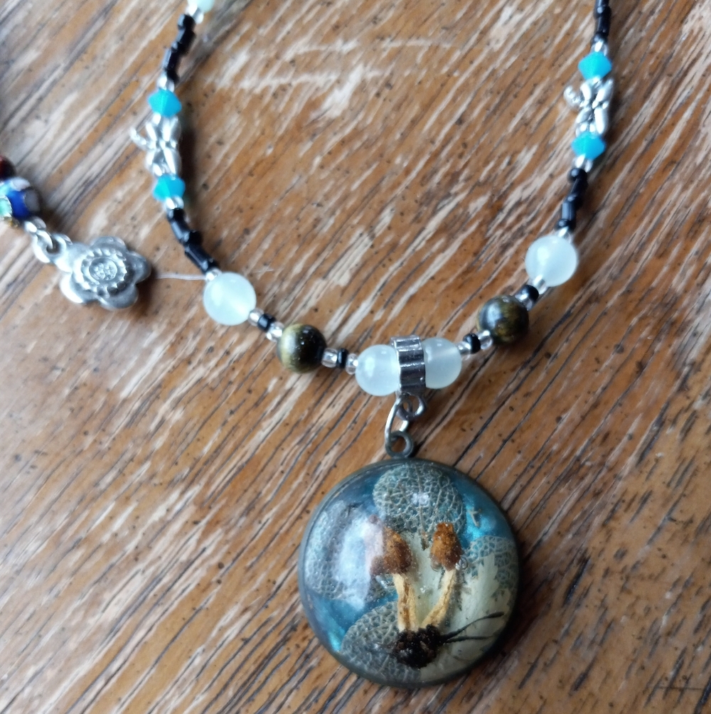 Handcrafted Mushroom Pendant Crystal Beaded Necklace!!!!! 🍄